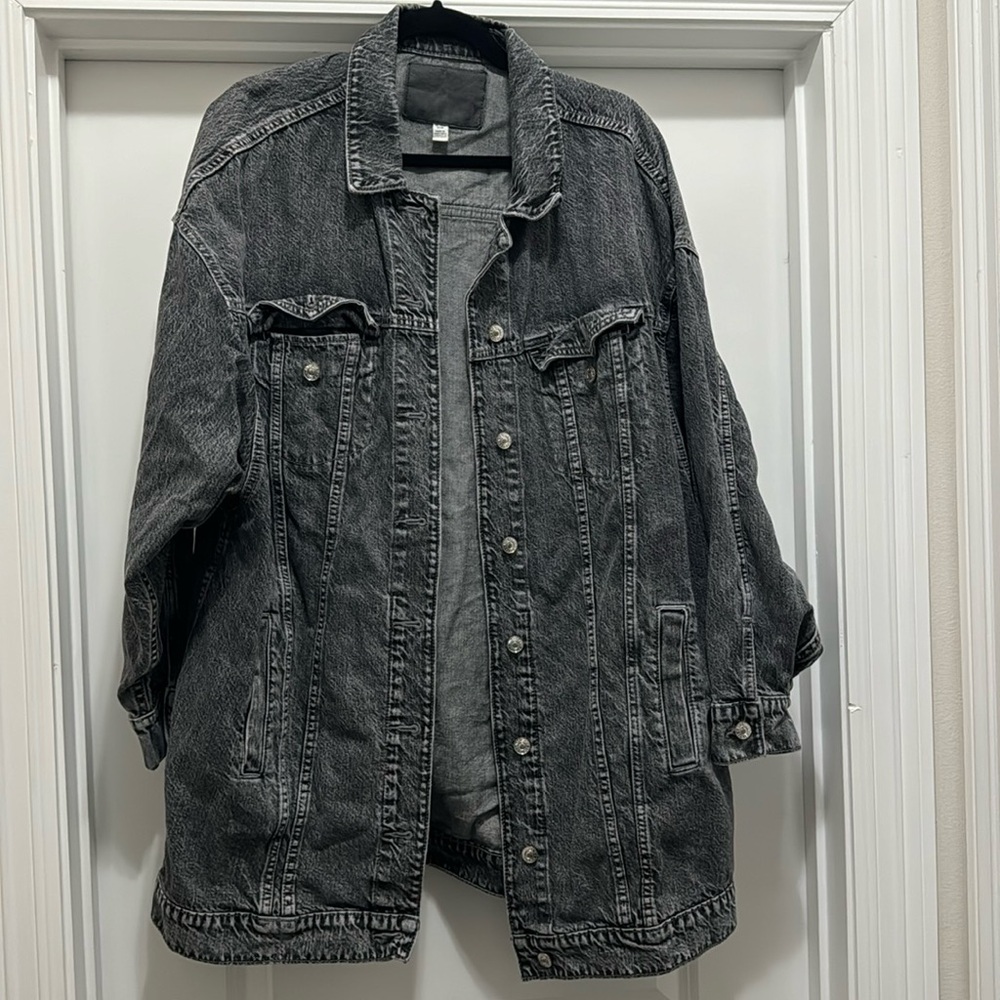 Oversized long line denim jacket